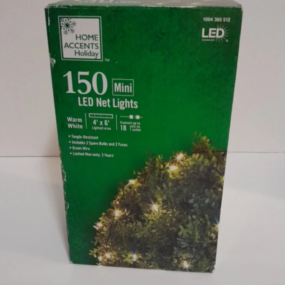 4x6 Net Mini LED 150 Warm White Lights. Home Accents Holiday Green Wire New